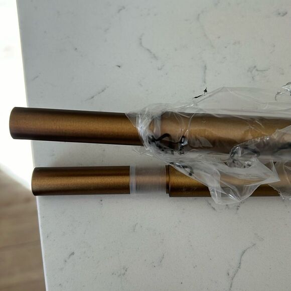 SOLD  Barn Double Curtain Rods & Wall Brackets, Brass, 28x48, New open box - Picture 7 of 11